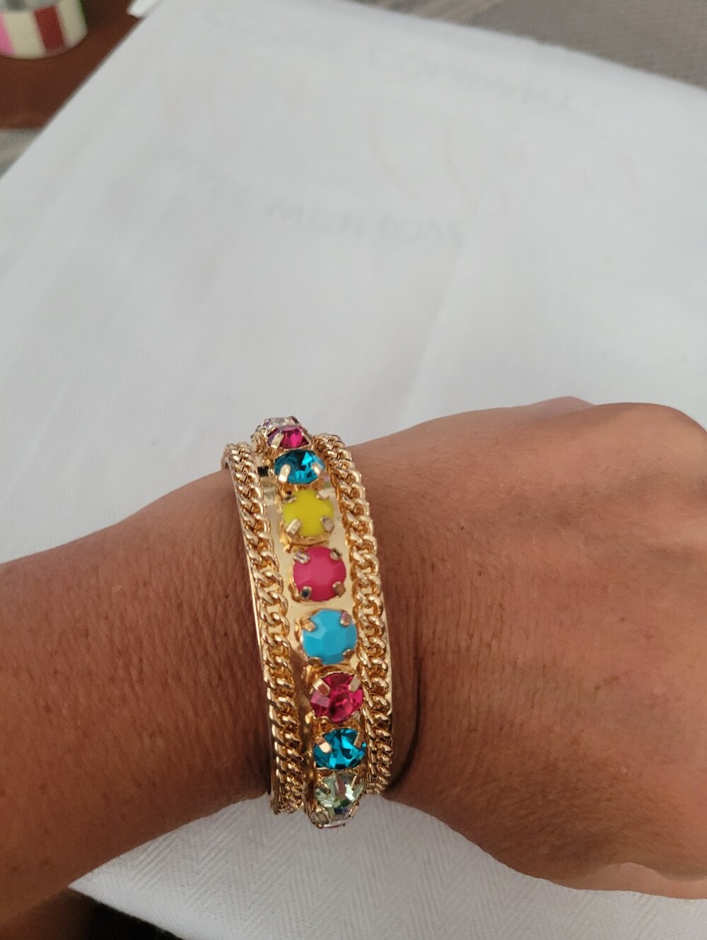Gold-Tone Multi-Color Crystal Chain Bracelet